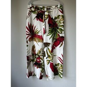 Joie Palm‎ Leaf Linen blend wide leg pants size 12 Elastic Waist Tie Front